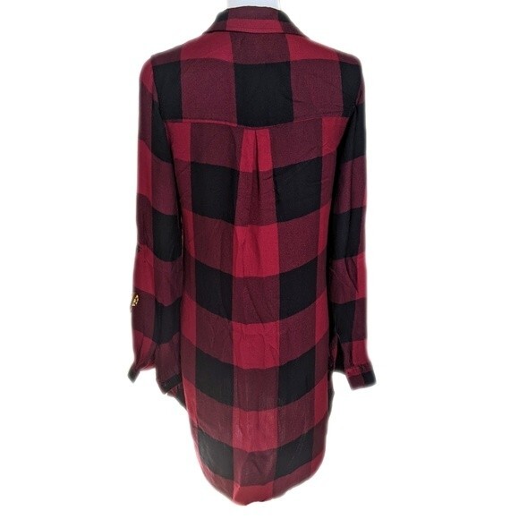 Thread + Supply long line button up thin flannel red/black buffalo check top S - Picture 5 of 7